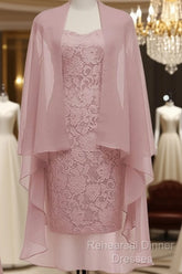 Dusty Pink Short Lace Mother Of The Bride Dress With Jacket Formal Semi Formal Prom Gowns